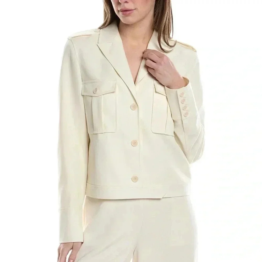 Theory Ivory Military Wool Blend Jacket Size 0